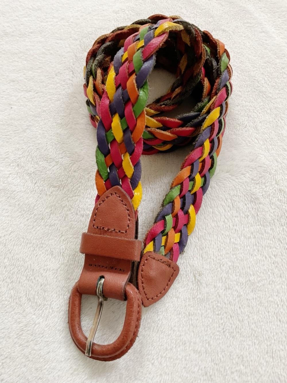 Vintage Argentina Multicolor Woven Leather Belt Boho Rainbow Braided M/L